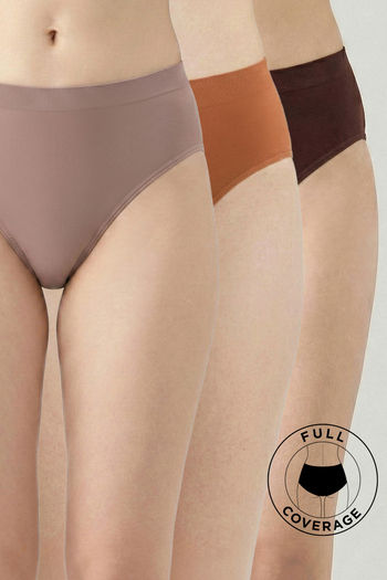 Buy Zivame Medium Rise Full Coverage Seamless Hipster Panty (Pack of 3) - Multicolor